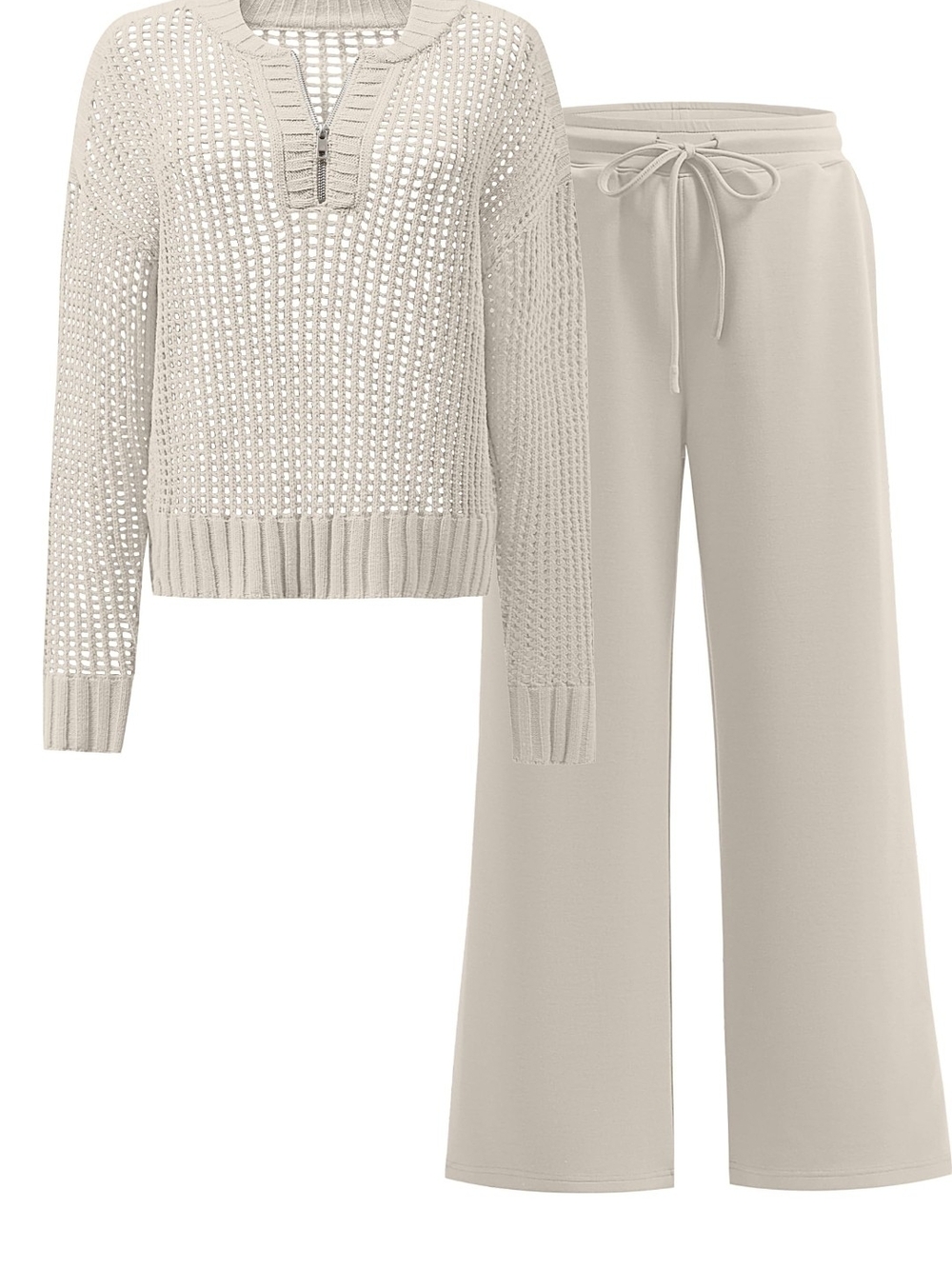 NWOT...Neutral Knit Sweater & Wide-Leg Drawstring Pants Set